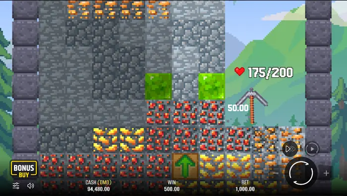 Contoh kemenangan 2.650,00 pada Falling Pickaxe