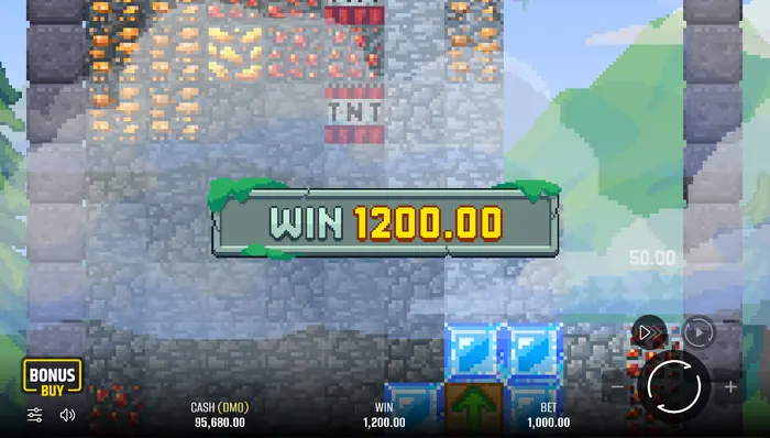 Efek ledakan TNT pada area permainan Falling Pickaxe